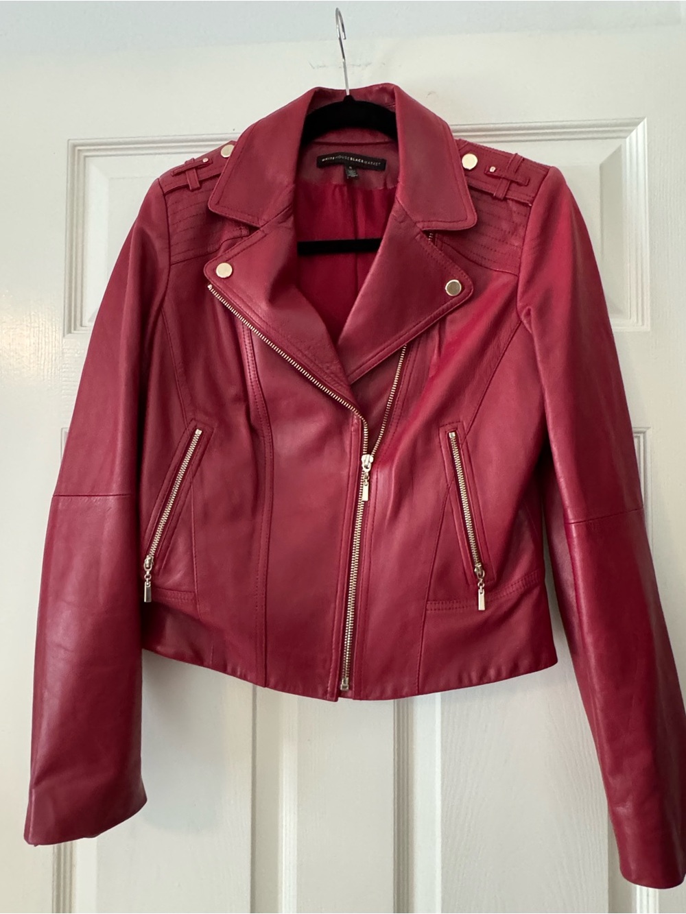 Women's Red Leather Moto Jacket
